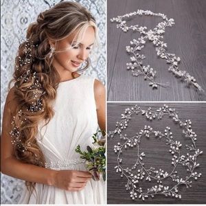 The Isn’t It Romantic Pearl/Crystal hair jewelry for Brides/prom silver